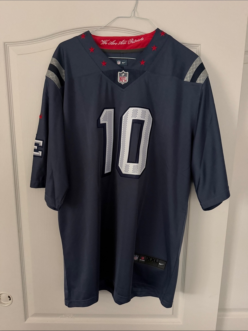 Nike Men’s Navy Football Jersey #10 Drake Maye with Silver Accents